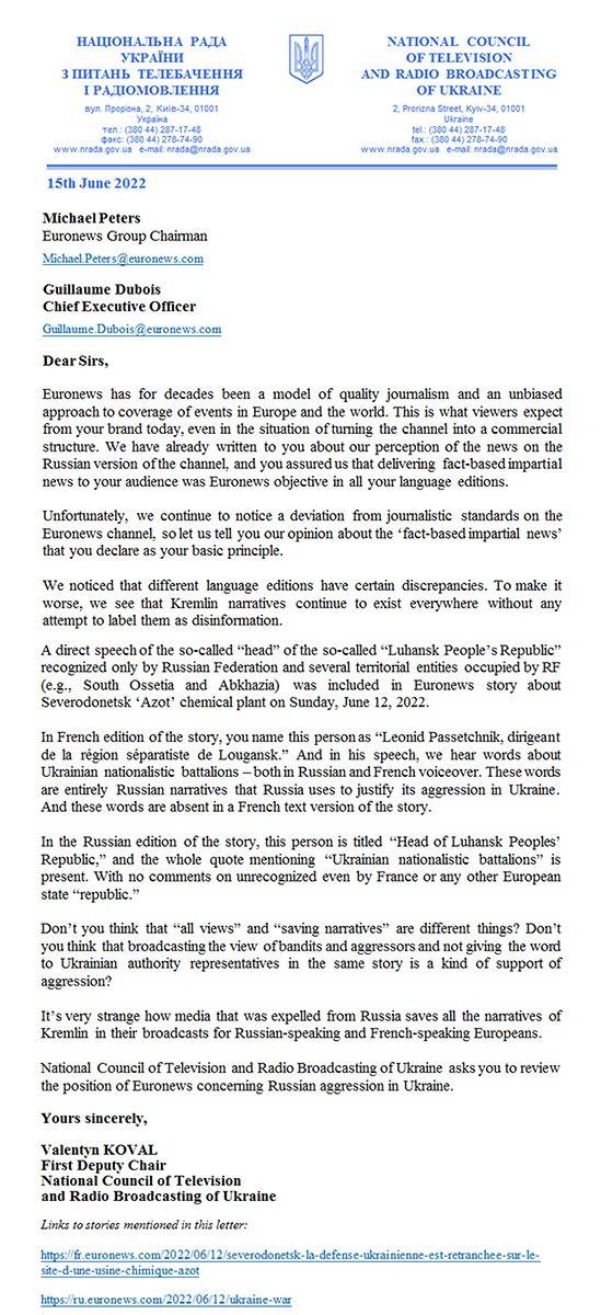 Ukrajinsko medijsko regulatorno telo poručilo Juronjuzu da „prestane da širi rusku propagandu“ 2 Ukrajinsko medijsko regulatorno telo poručilo Juronjuzu da „prestane da širi rusku propagandu“ 2