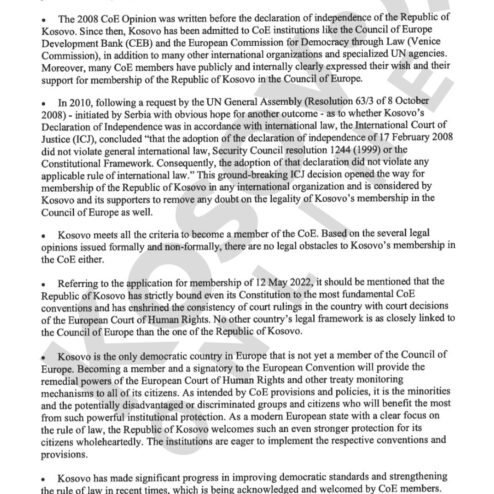 Non paper Albanije povodom zahteva Kosova za clanstvo u Savetu Evrope 1 Albanija lobira za prijem Kosova u SE: Non-pejper prosleđen predstavnicima stalnih misija 2