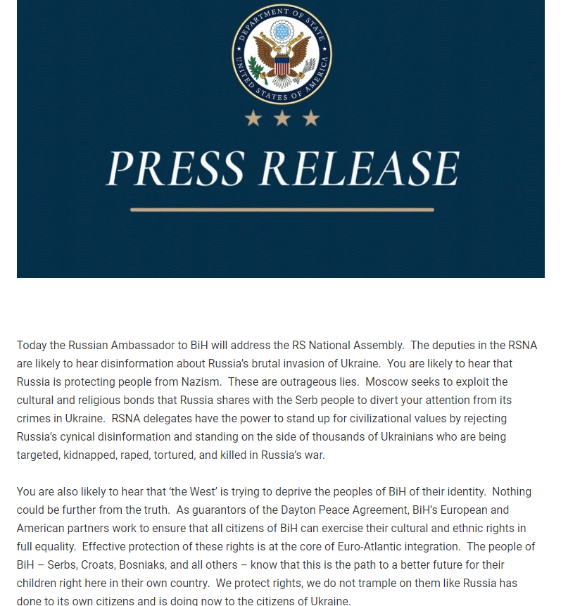 “Rusija se meša, izaziva podele i preti BiH” 2