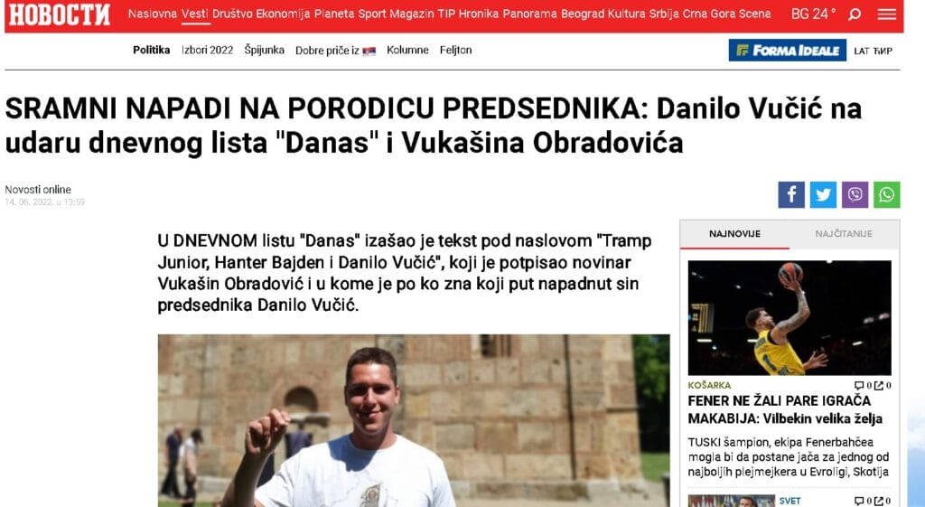 Luka Kebara i Večernje novosti brane Danila Vučića od Danasa 2