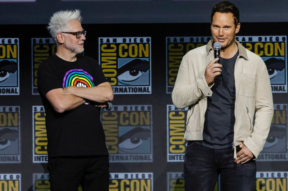 Superheroji i Marvel: Najavljene Faza 5 i Faza 6 - stiže „Crni panter: Vakanda zauvek" i još dva filma o Osvetnicima 3 James Gunn and Chris Pratt on stage at San Diego Comic-Con