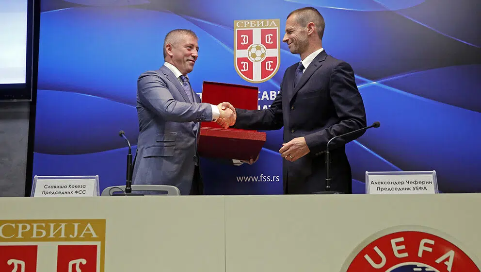 Predsednik UEFA Aleksander Čeferin i Slaviša Kokeza