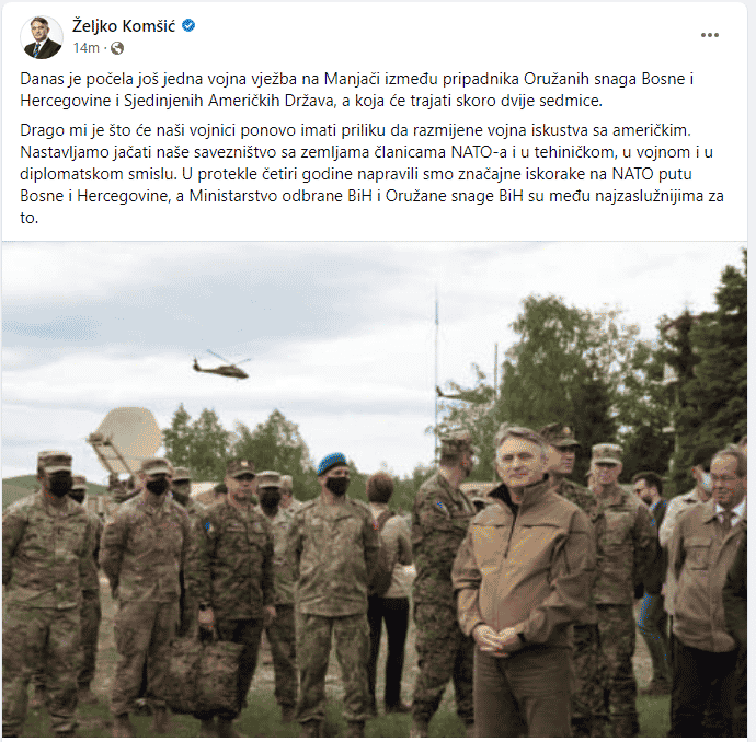 Komšić pozdravio vežbu bosanske i američke vojske na Manjači, Šarović proziva Dodika 2