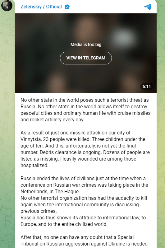 Zelenski: Rusija mora biti zvanično priznata kao teroristička država 2 Zelenski: Rusija mora biti zvanično priznata kao teroristička država 2