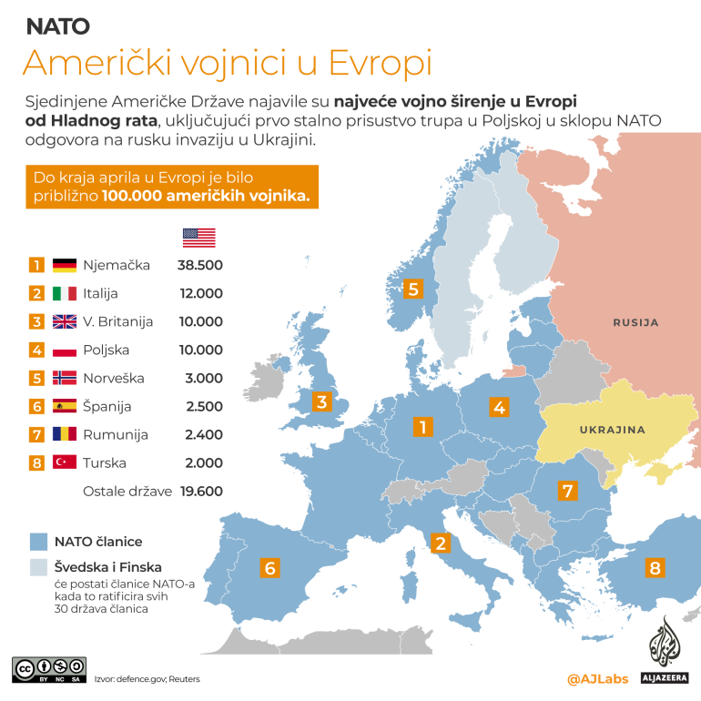 U kojim zemljama Evrope je raspoređeno na hiljade američkih vojnika? (INFOGRAFIK) 2