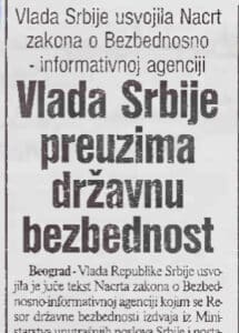 Pre 20 godina Vlada Srbije preuzela državnu bezbednost 2
