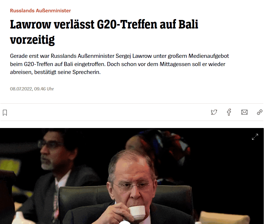 Lavrov posramljen napušta samit G20: Svetski lideri odbili da se sa njim fotografišu, ignorisali ga na večeri 2