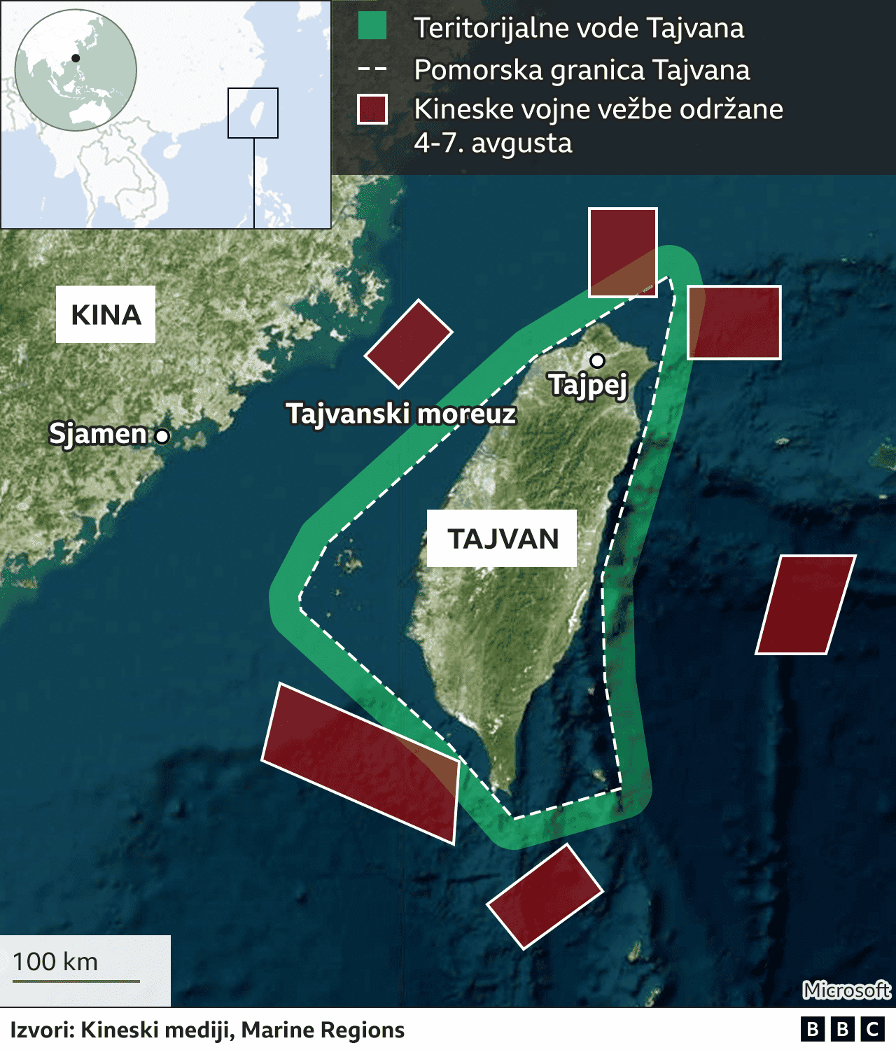 Kina i Tajvan: Peking počeo najveće vojne vežbe, Tajvan kaže da Kinezi „imitiraju Severnu Koreju" 4 mapa