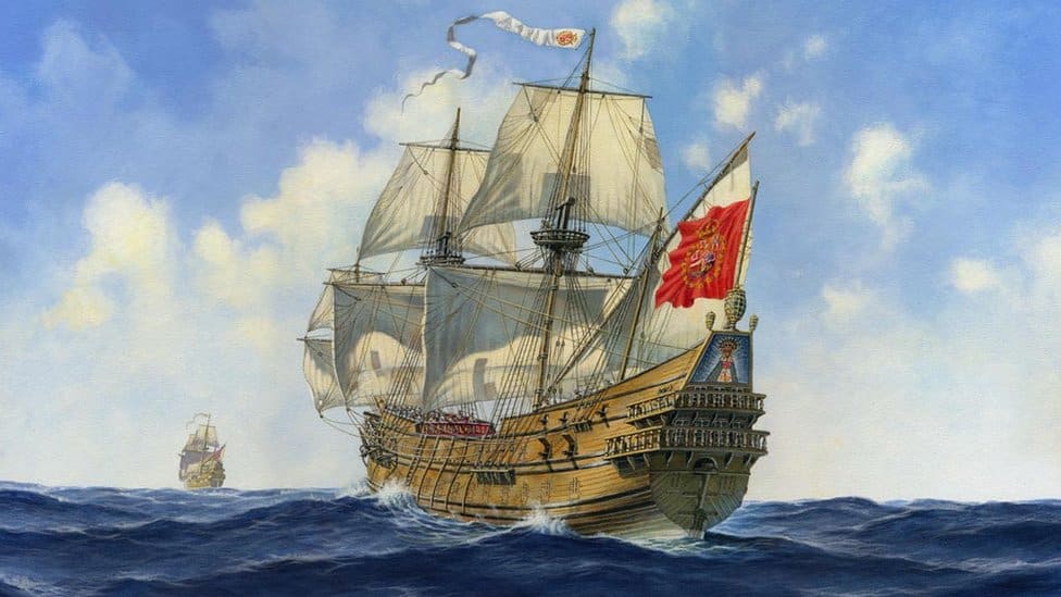 A painting of the Spanish galleon Nuestra Senora de Las Maravillas
