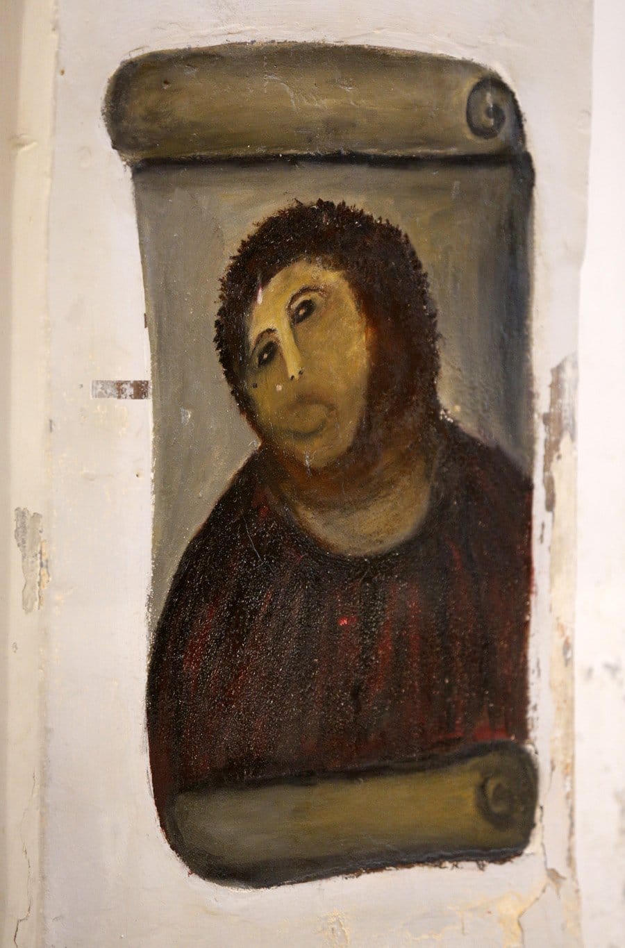 A close-up of the "restored" Ecce Homo