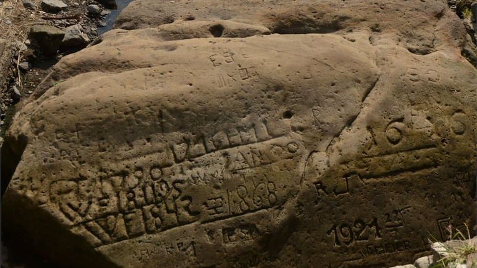 Klimatske promene: Suša otkrila „kamenje gladi” sa zastrašujućim porukama u koritima evropskih reka 3 Detail of the inscriptions of a "hunger stone"