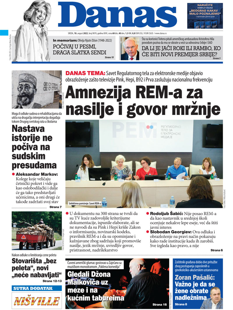 Naslovna za 10. avgust 2022. 1