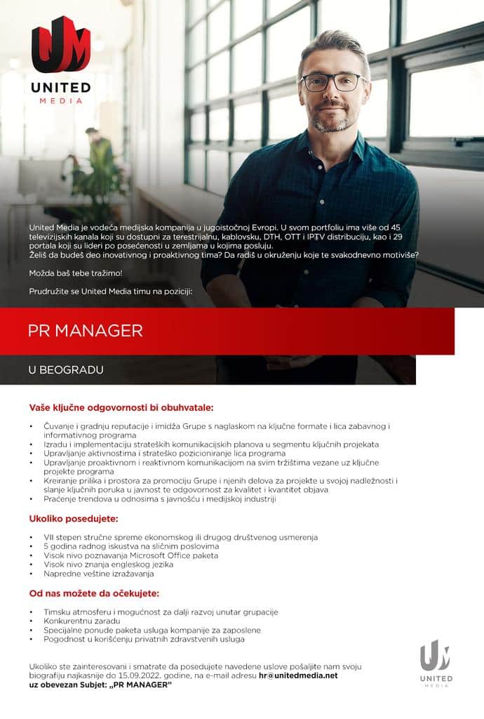 United Media raspisala konkurs za četiri pozicije - marketing menadžer, specijalista za društvene mreže, PR menadžer i PR asistent 4 United Media raspisala konkurs za četiri pozicije - marketing menadžer, specijalista za društvene mreže, PR menadžer i PR asistent 4
