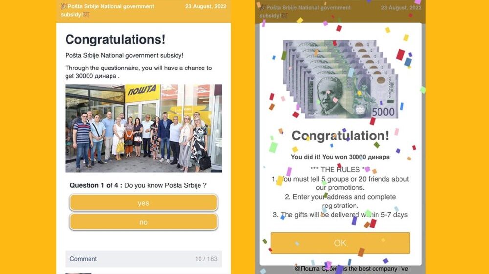 Pošta Srbije upozorava na lažnu nagradnu igru 1