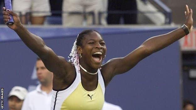 Serena Williams celebrates winning the 1999 US Open