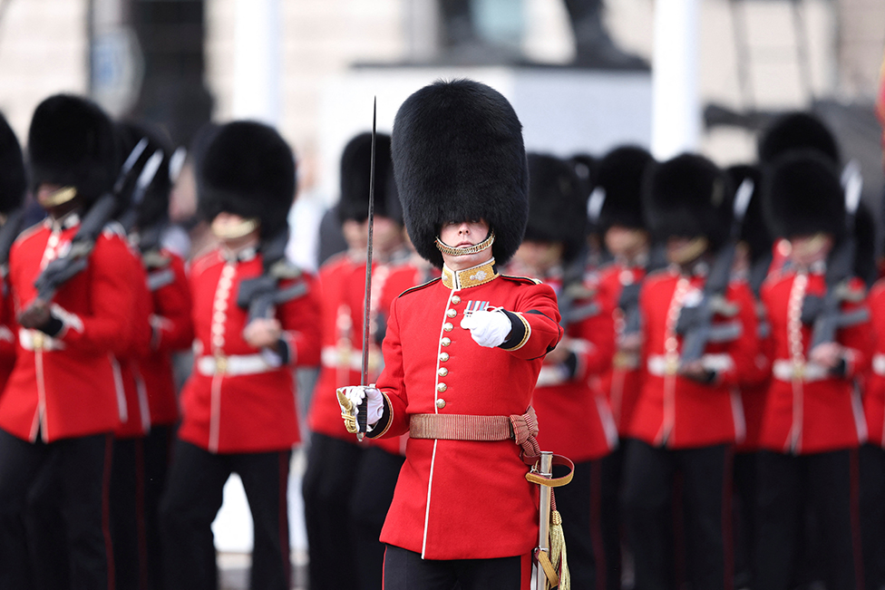 The Coldstream Guards march during the procession for the Lying-in State of Queen Elizabeth II on 14 September 2022