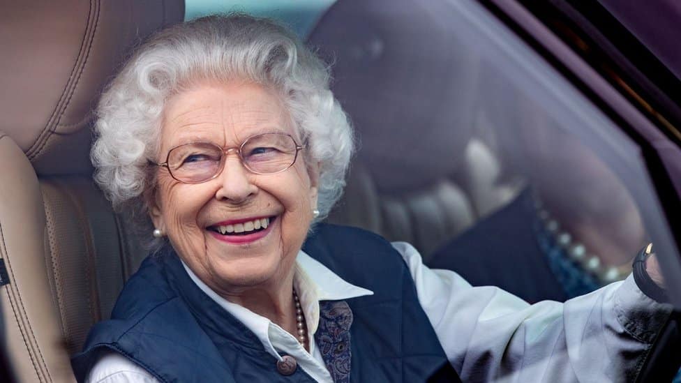 Queen Elizabeth II seen driving her Range Rover car as she attends the second day of the Royal Windsor Horse Show in July 2021