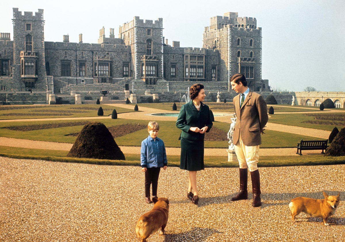 Prince Charles with The Queen - and Prince Edward and corgis - at Windsor Castle in 1969