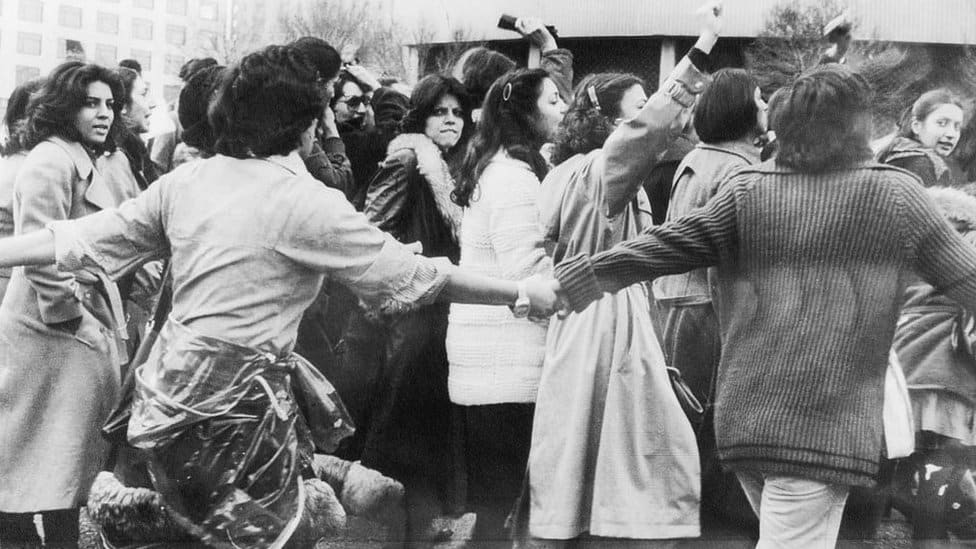 Women protesting in Iran in March 1979 with their hair uncovered
