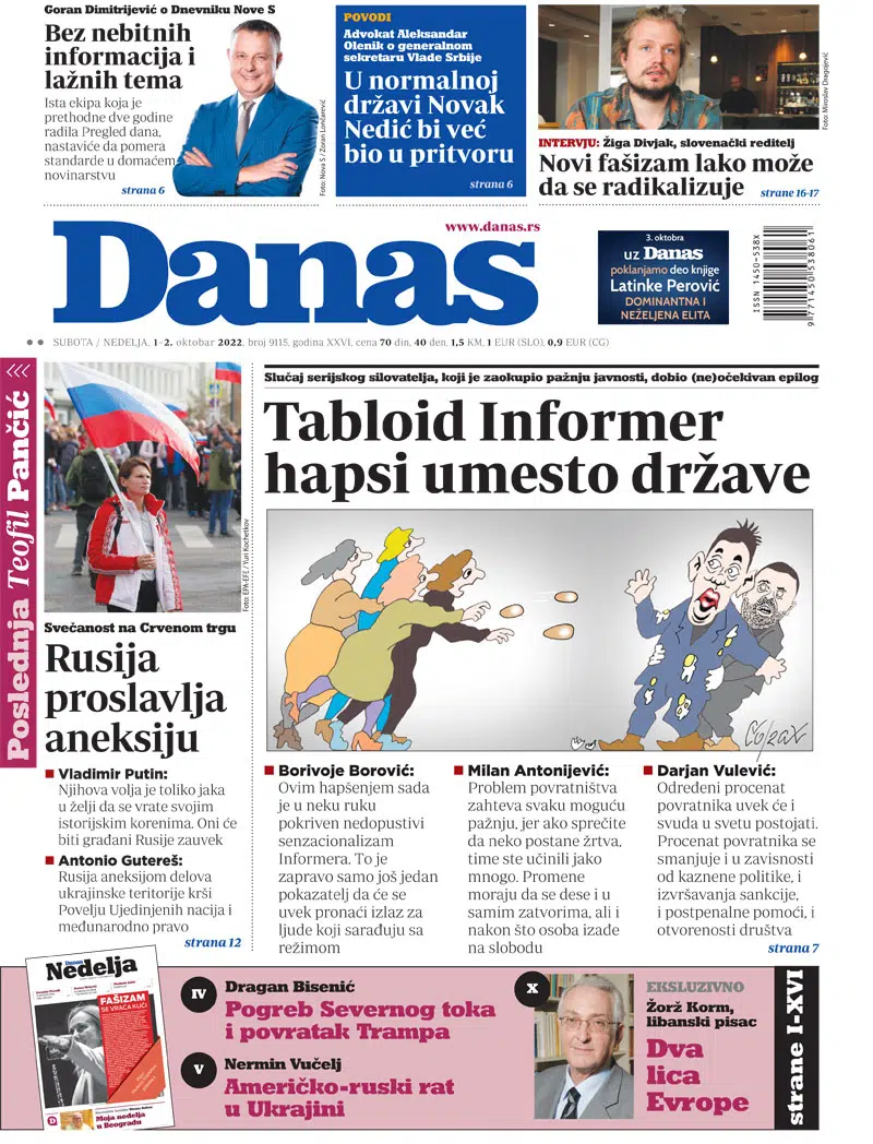 Naslovna za 1. oktobar 2022. 1