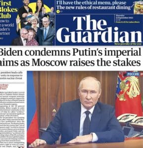 "Nećemo biti zastrašeni Putinovim nuklearnim pretnjama": Strane naslovnice nakon obraćanja naciji lidera Rusije 2