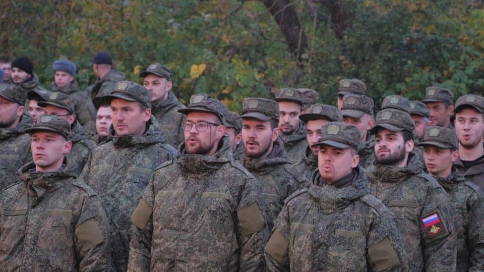 A group of recently mobilised Russian soldiers