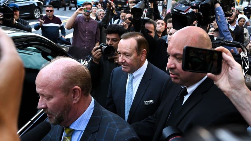 Image shows Kevin Spacey leaving court earlier this month