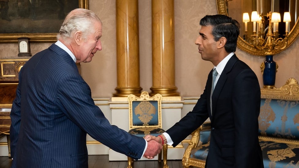 King Charles and Sunak shaking hands