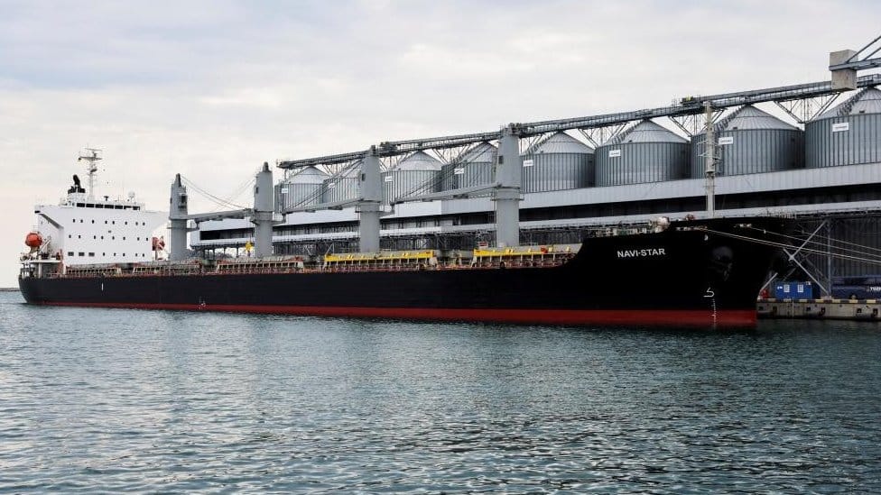A view shows silos of grain from Odesa Black Sea port, before a shipment of grain