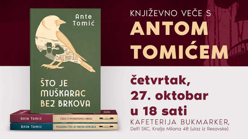 Druženje s Antom Tomićem večeras u knjižari Delfi SKC, sutra u Novom Sadu na Brodu Cepelin 1