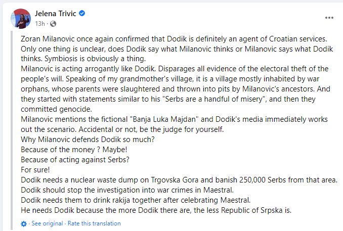 “Dodik mu treba jer što je više Dodika, to je manje Republike Srpske”: Trivić odgovorila Milanoviću 2 “Dodik mu treba jer što je više Dodika, to je manje Republike Srpske”: Trivić odgovorila Milanoviću 2