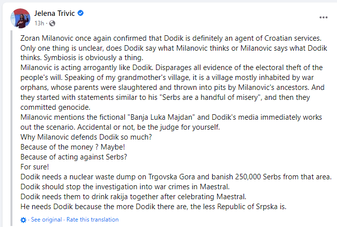 “Dodik mu treba jer što je više Dodika, to je manje Republike Srpske”: Trivić odgovorila Milanoviću 2