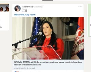 Šta je Tamara Vučić izjavila medijima u Vašingtonu 2