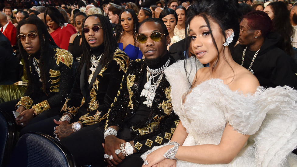 Migos with Cardi B at the 2018 Grammy Awards