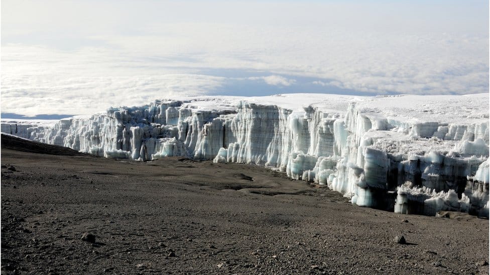 A glacier sitting atop mount kilimanjaro