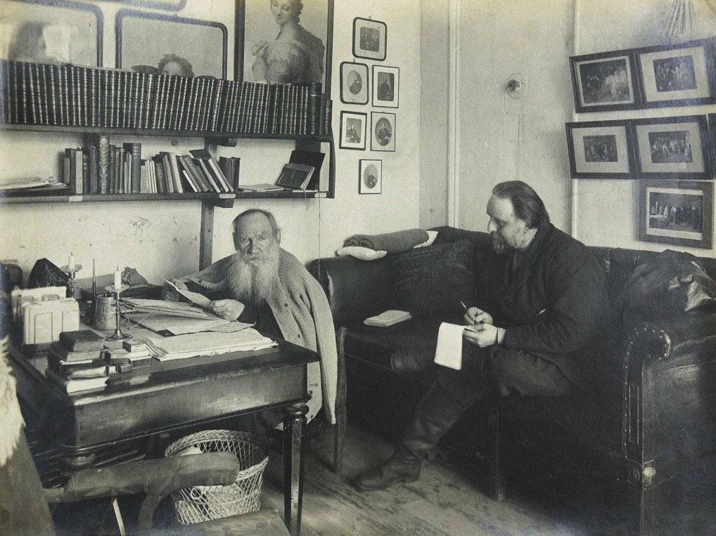 Leo Tolstoy with his secretary Vladimir Chertkov at the Yasnaya Polyana on 29 March 1909