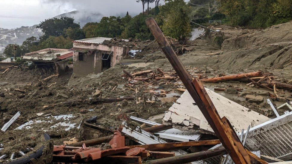 Damage wreaked by the mudslide, including destroyed houses