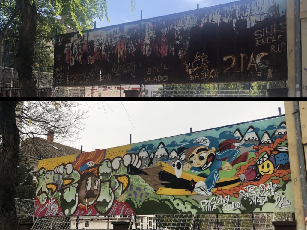 Očišćena i oslikana dotrajala reklamna tabla na subotičkoj školi 2