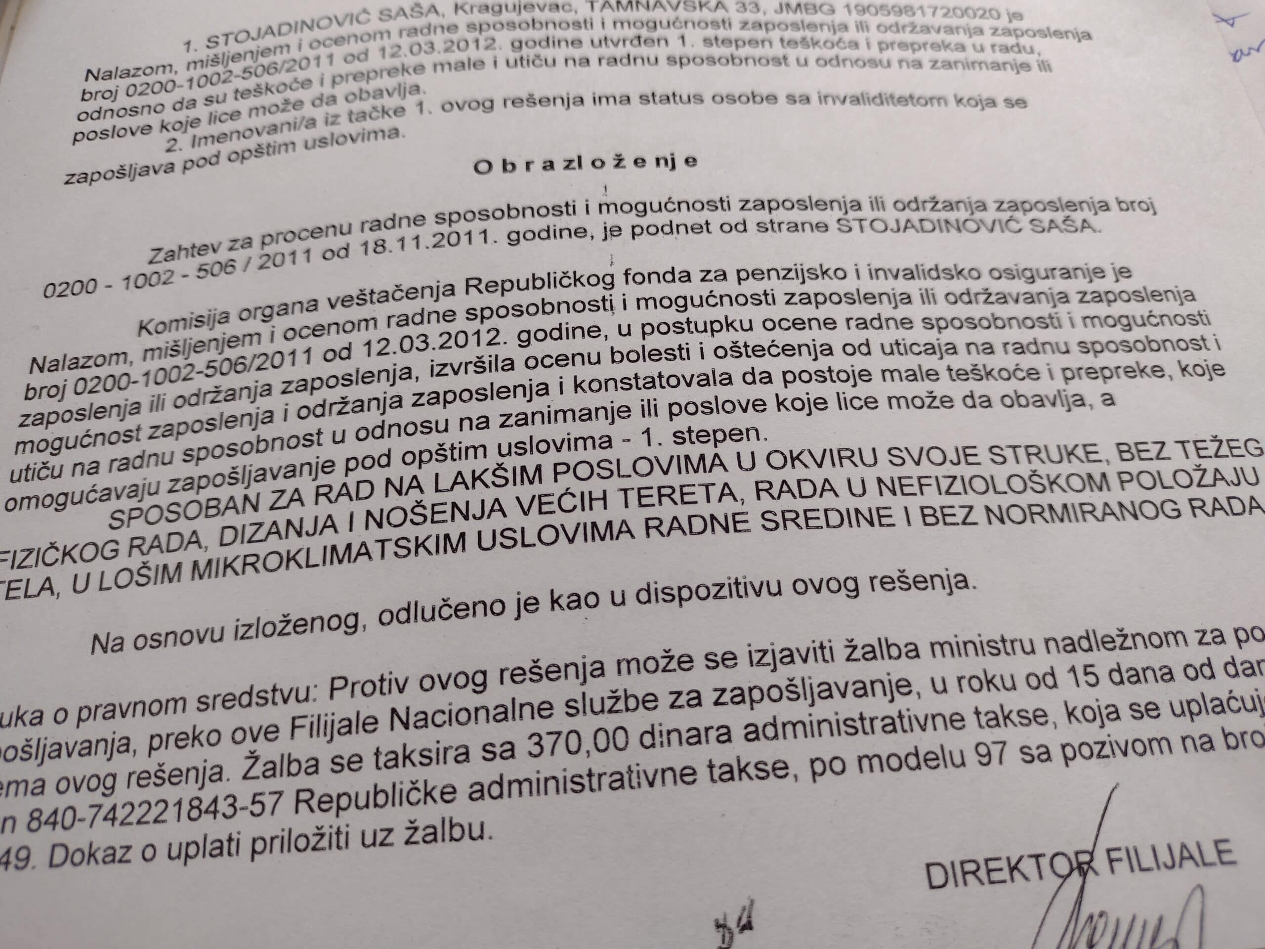 Fabrika „Zastava oružje” već deceniju ne uvažava invalidski status radnika Saše Stojadinovića 2