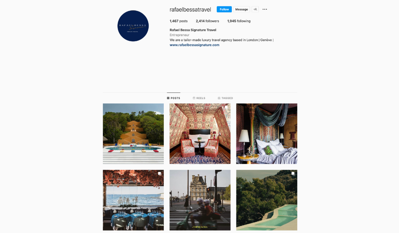 Screengrab of Rafael Bessa Signature Travel Instagram page