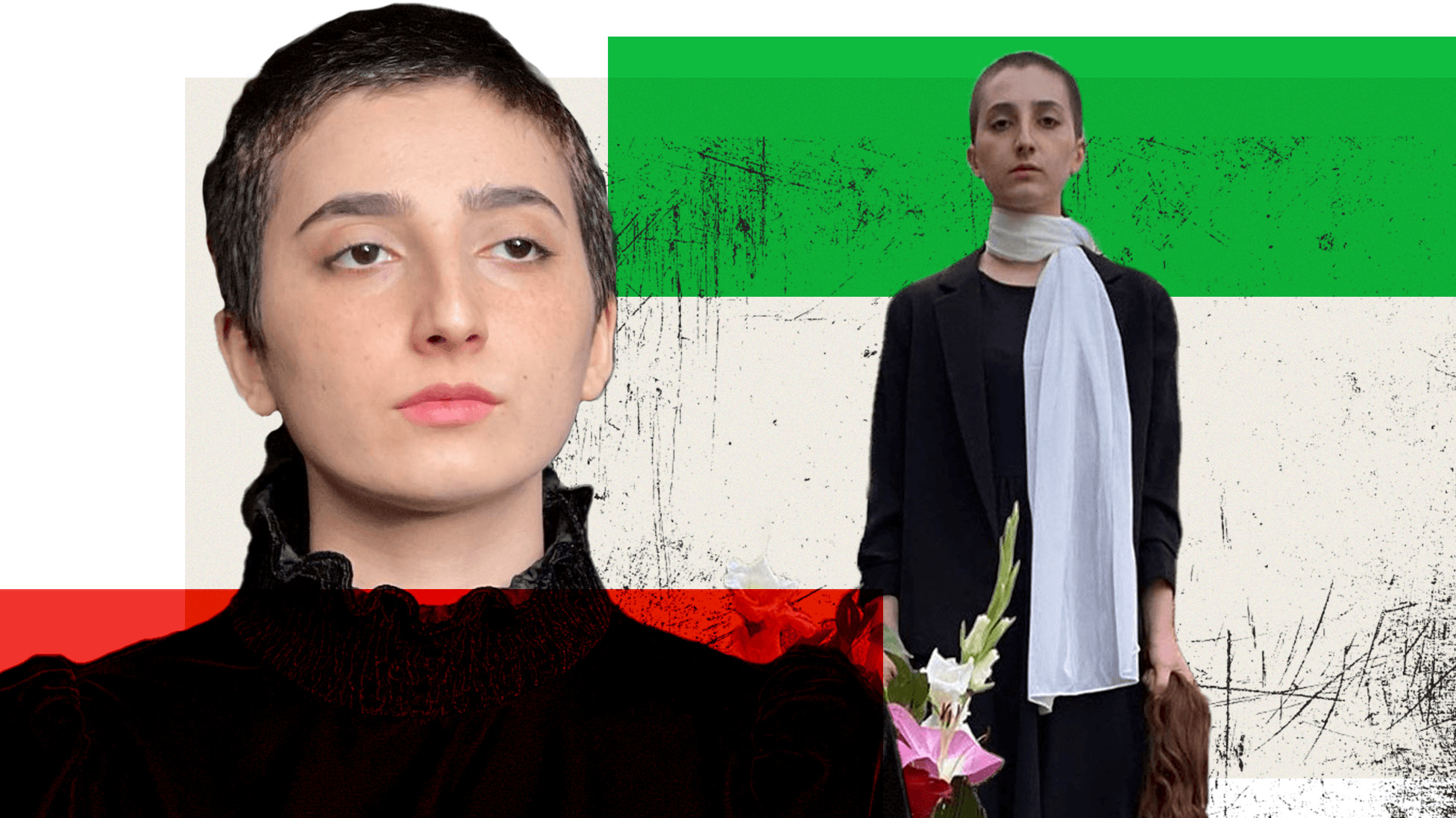 Iran i protesti: „Počelo je kao protest, ali poprima oblik revolucije“, BBC identifikovao mnogo više ljudi stradalih na protestima u Iranu 6 Composite image Roya Piraei whose protest image of her holding her own hair with her head shaven next to her mother's grave went viral.