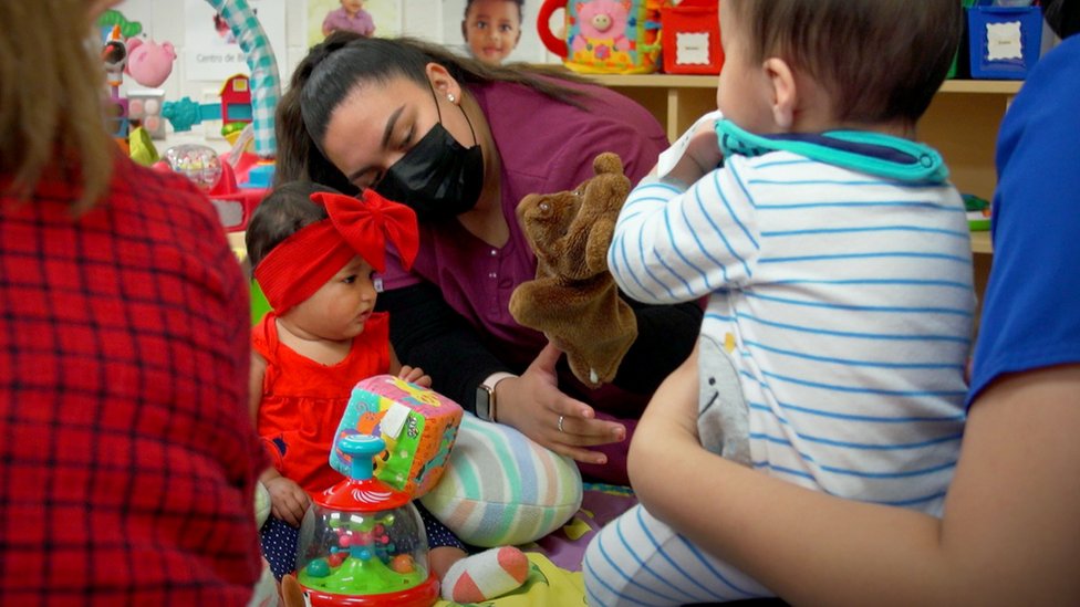 Children attend daycare at Lincoln Park, a high school for only pregnant and expecting mums in Brownsville, Texas