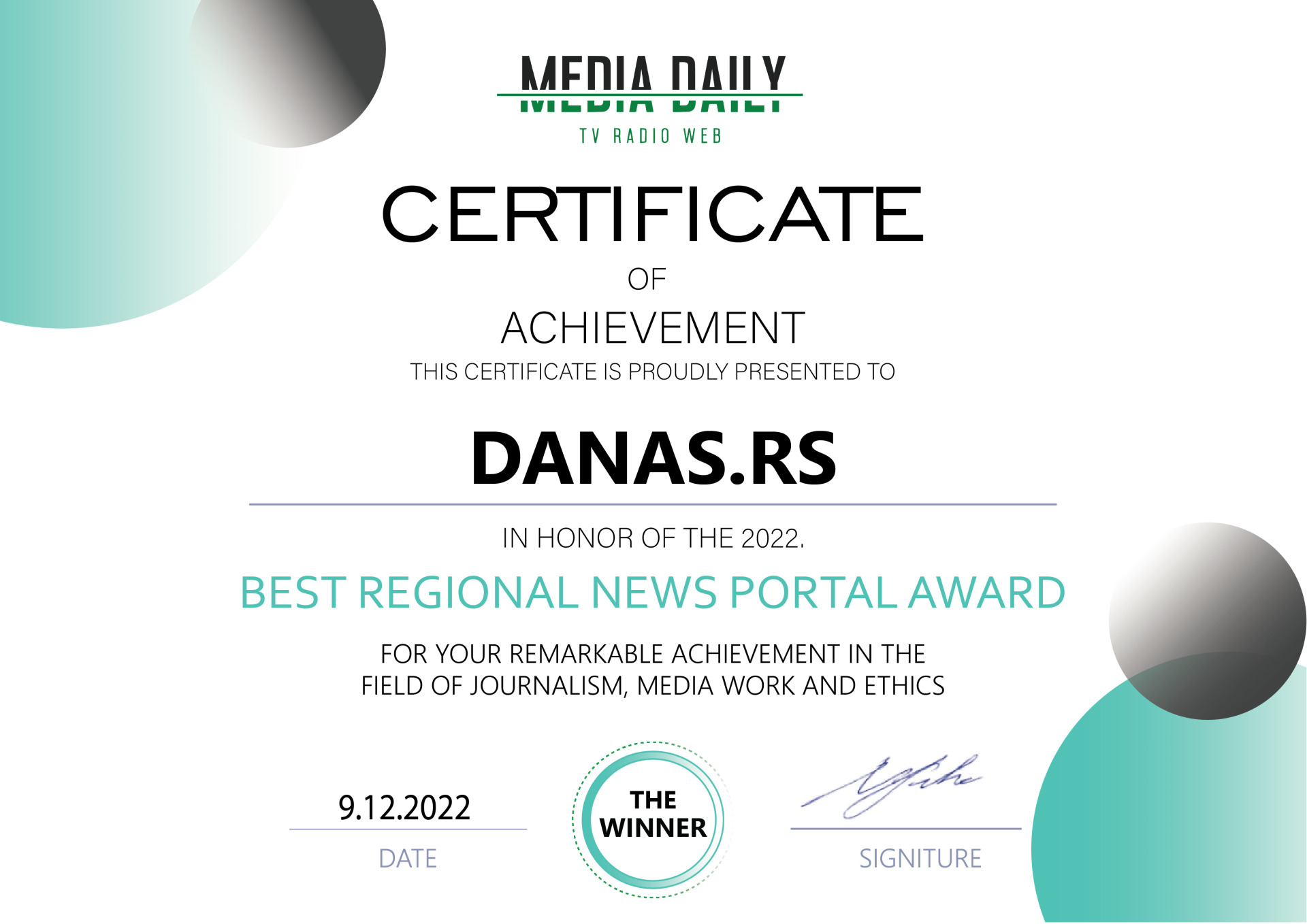 Portal Danasa proglašen za najbolji informativni portal u regionu 3