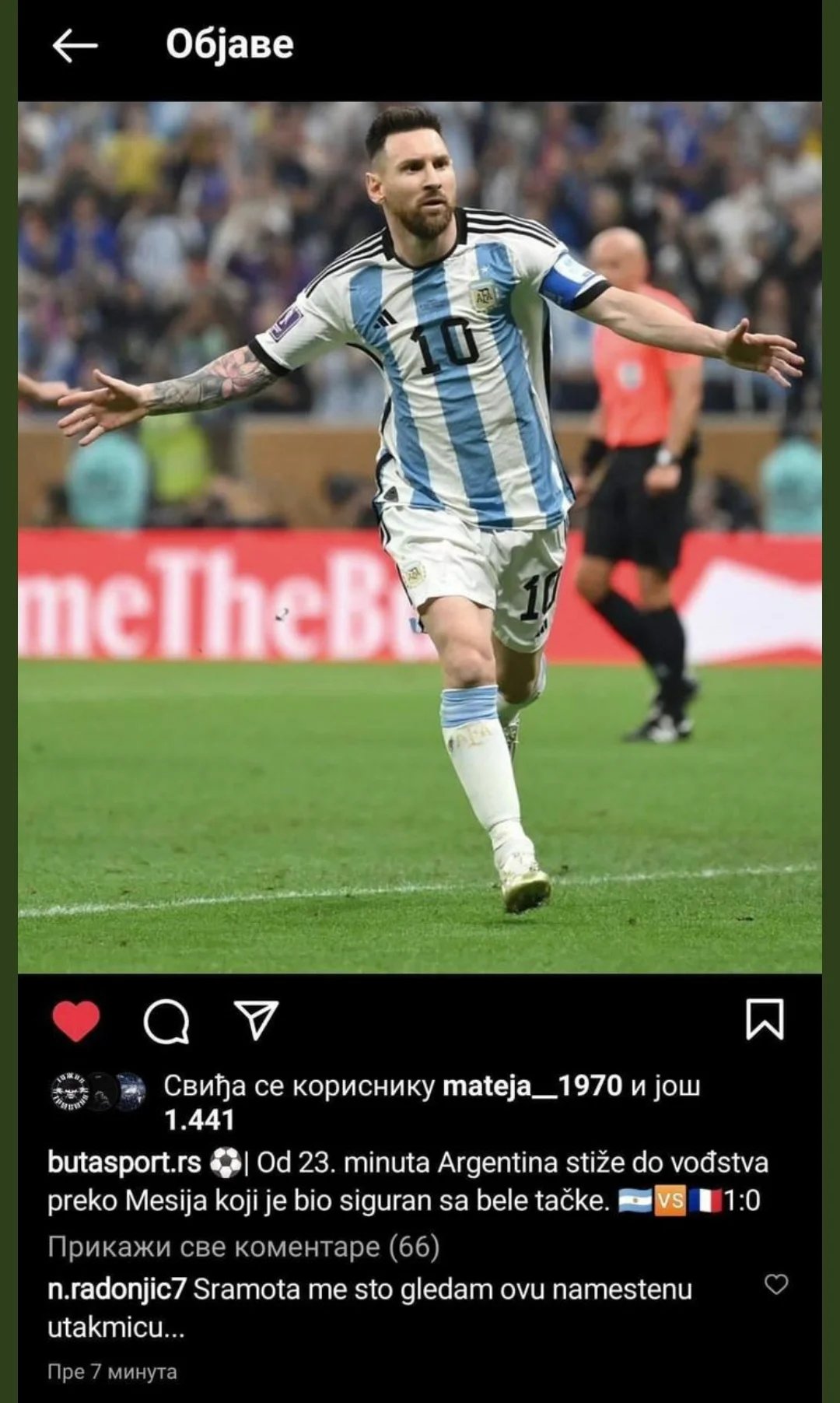 Fudbaler Nemanja Radonjić tvrdi da je finale Argentina-Francuska namešteno 2