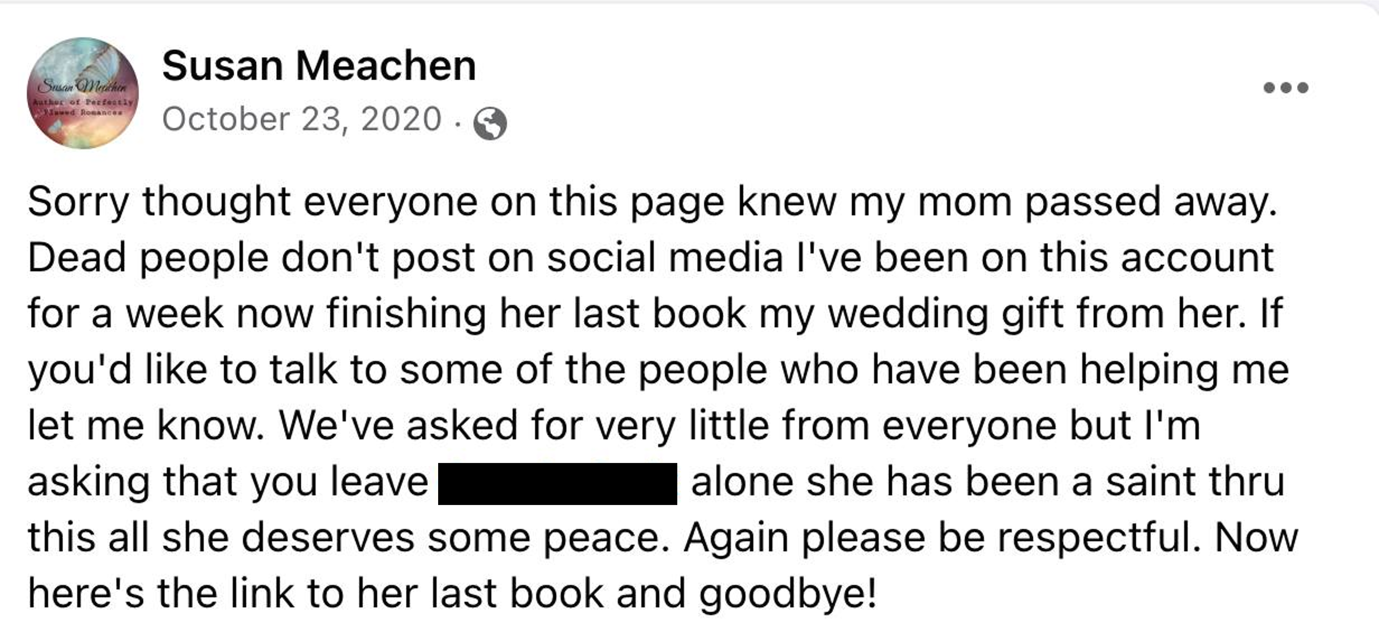 Misterija o Suzan Mičen: Obožavaoci gnevni na autorku ljubavnih romana optuženu da je lažirala vlastitu smrt 2 Screenshot from Susan Meachen