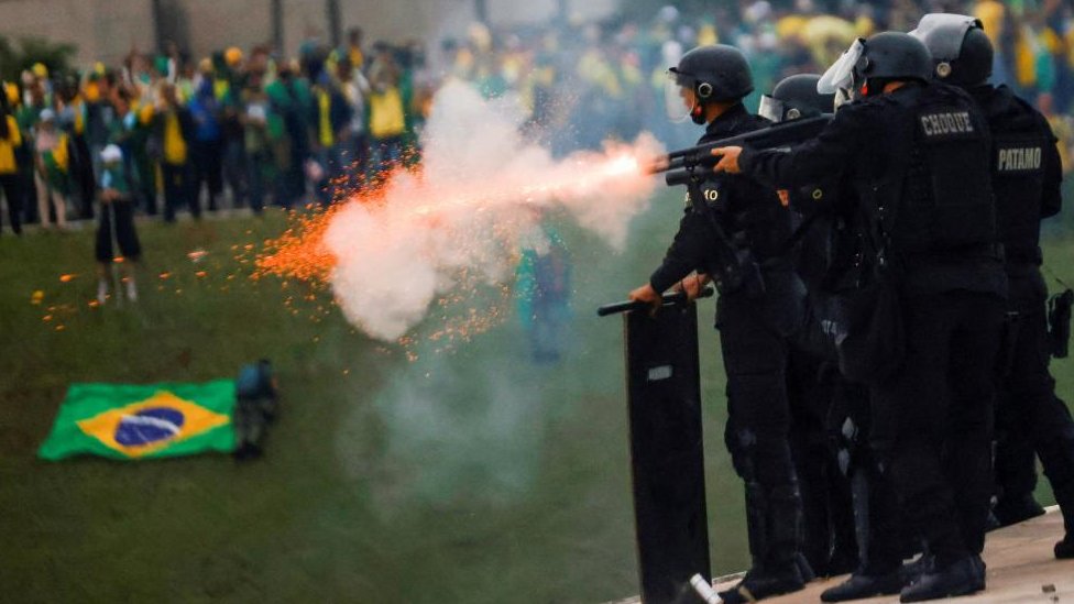 Police outside the congress in Brasilia