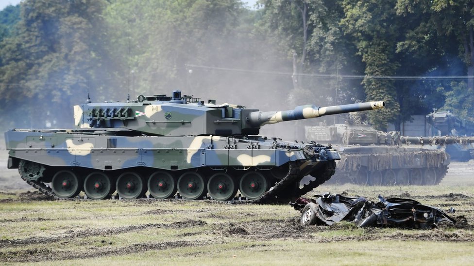A German Leopard 2 tank during exercises