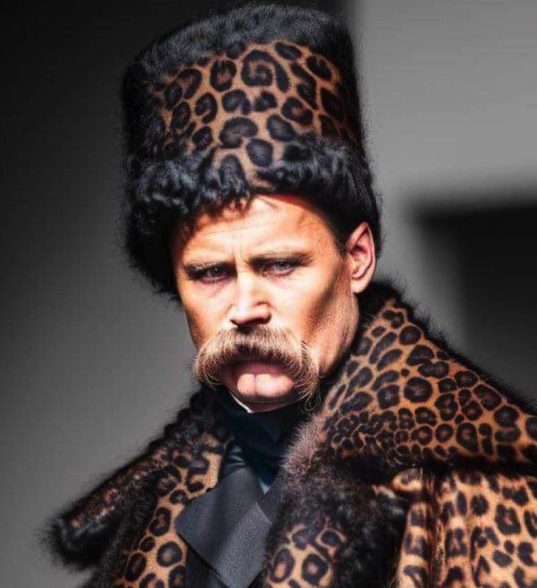 Photo of Taras Shevchenko with a leopard skin top and hat