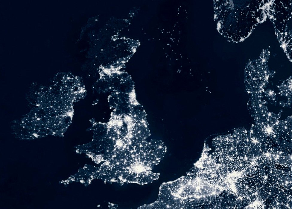 Night-time scene of UK and part of Western Europe (c) SPL