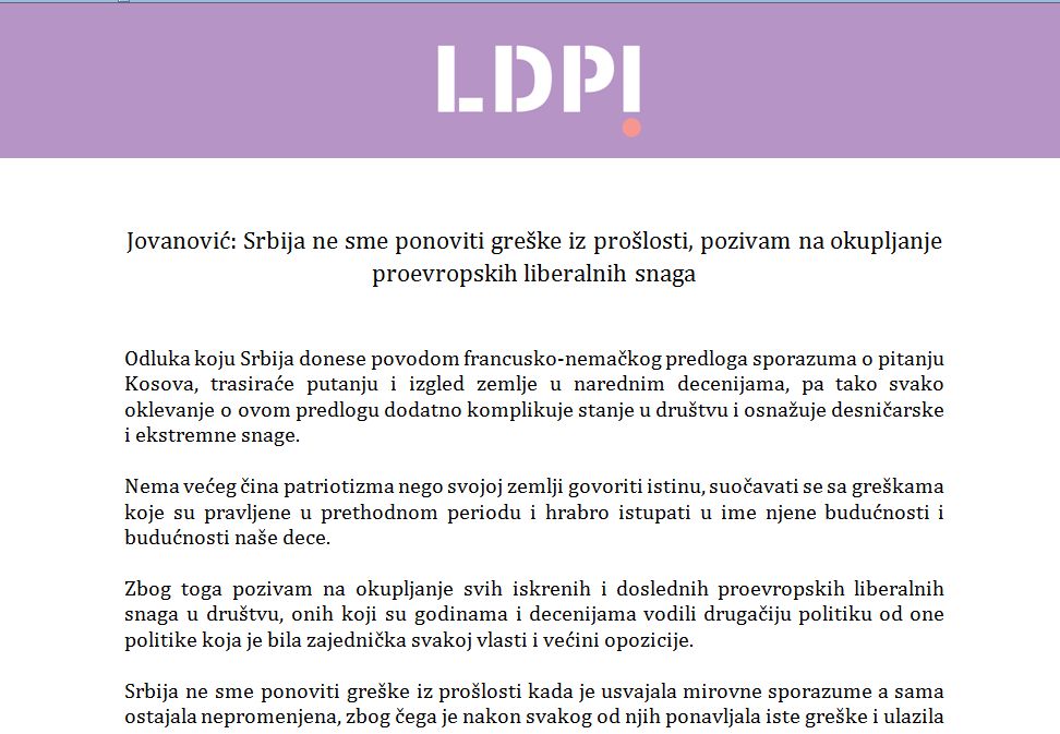 Čedomir Jovanović podržao francusko-nemački plan, ali na sajtu LDP stoji nešto drugo 3